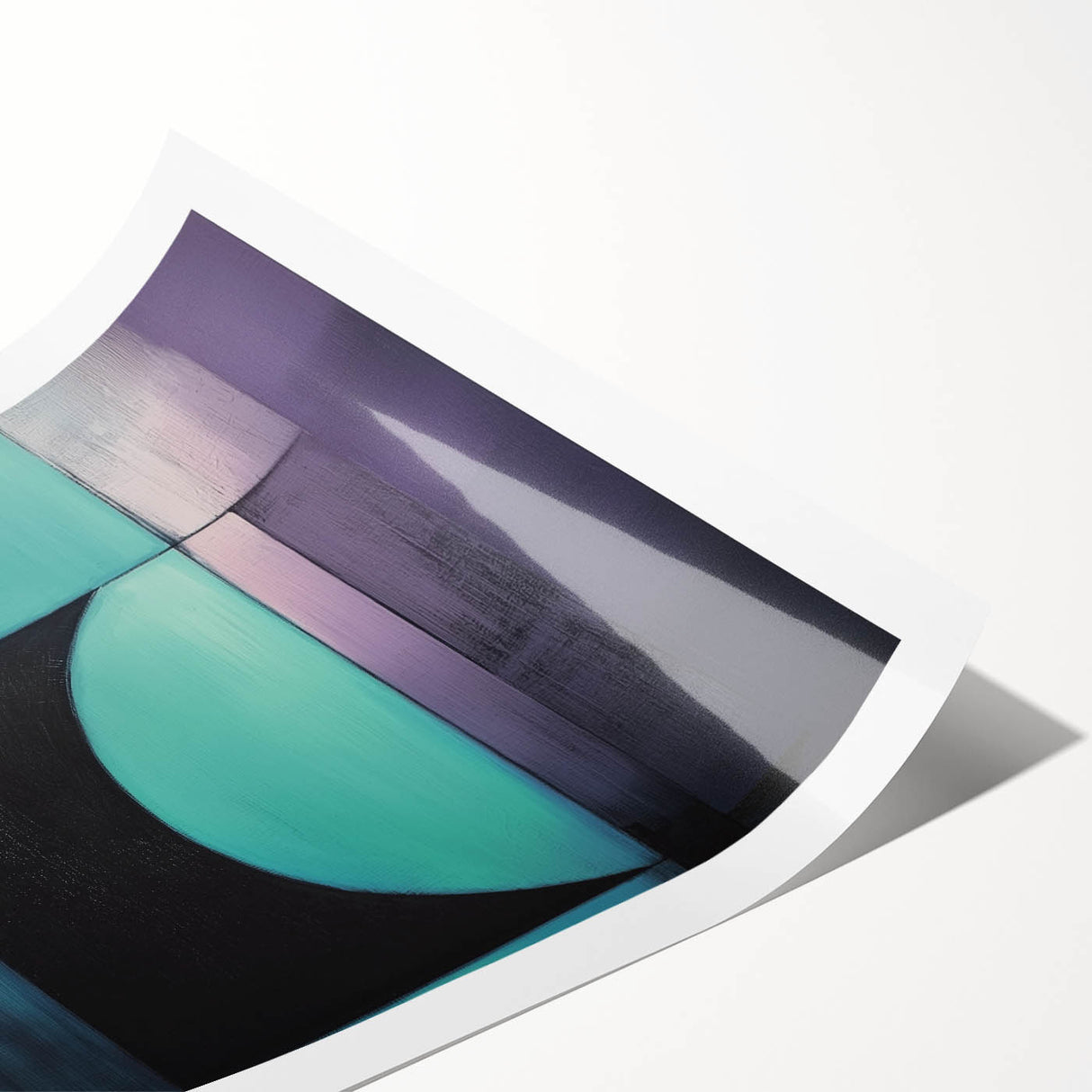 Abstract geometric art print featuring vibrant colors and intricate patterns, rolled and ready for display, ideal for modern home decor enhancement.