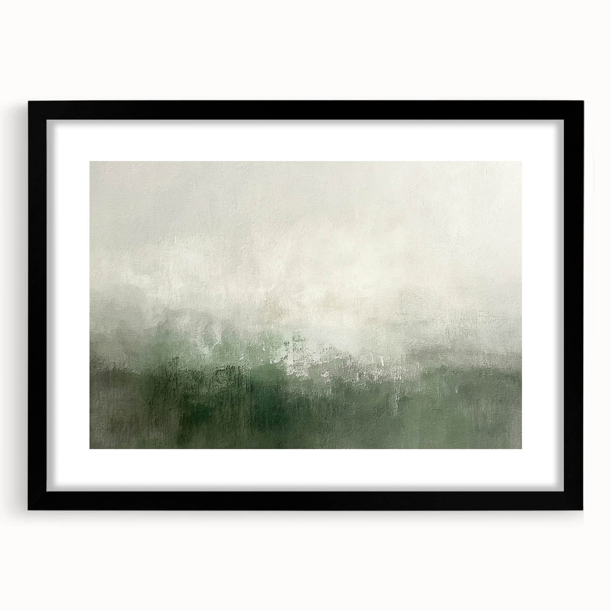 Abstract landscape wall art framed in black with a white mat, showcasing vivid colors and dynamic shapes, perfect for modern home decor.