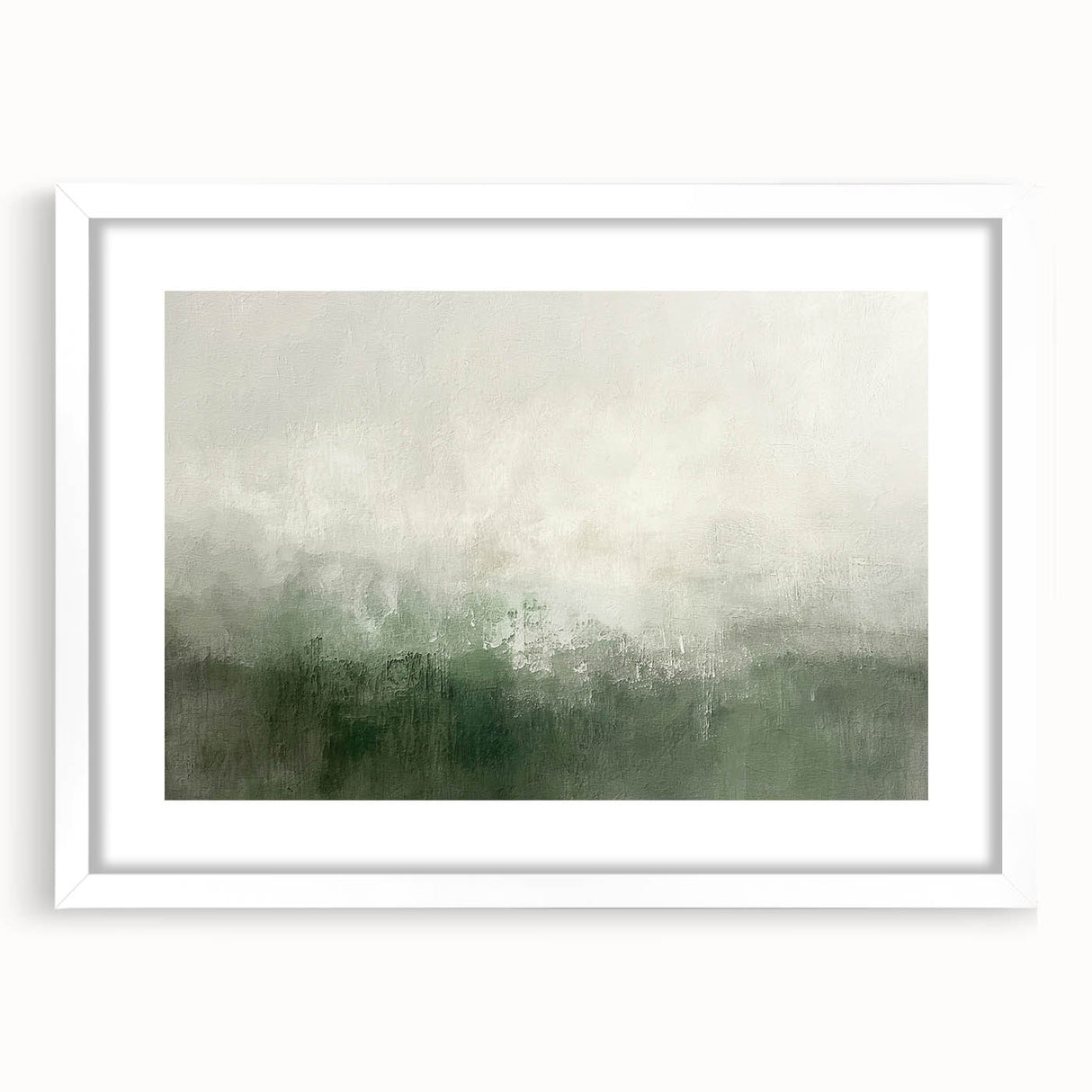 Abstract landscape wall art framed in white with a mat, showcasing vibrant colors and intricate details, ideal for modern home decor. Perfect for enhancing living spaces.