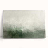 Abstract landscape wall art on stretched canvas, showcasing vibrant colors of blue, green, and orange. Perfect for modern home decor, adding a serene touch to any room.