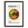 Extra large abstract art print of colorful, textured food dishes on a black framed canvas, ideal for living room decor.