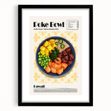 Extra large abstract art print of colorful, textured food dishes on a black framed canvas, ideal for living room decor.