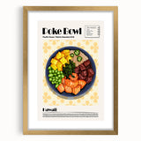 Extra large abstract art print featuring textured food dishes in earth tones, framed with a gold mat.