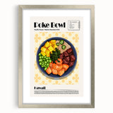 Textured abstract art print of various dishes in muted earth tones, framed in silver, suitable for bedroom decor.