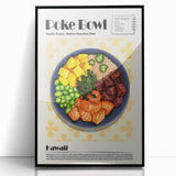 Large abstract wall art featuring mid-century modernist food dishes in black acrylic frame, suitable for dining room decor.