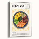 Landscape art painting on framed canvas depicting a variety of colorful vintage food dishes, ideal for kitchen wall art.