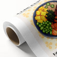 Art Deco style poster featuring an array of colorful food dishes on rolled canvas, ideal for dining room decor.