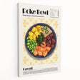 Large canvas display depicting an array of colorful food dishes, in a realistic style, suitable for kitchen wall art.