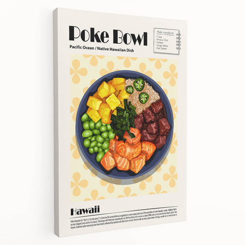 Large canvas display depicting an array of colorful food dishes, in a realistic style, suitable for kitchen wall art.