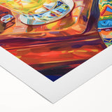 Art deco poster featuring a stylized cocktail glass in bold black and gold tones on rolled canvas.