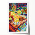 Rolled print of a floral art featuring soft pastel colors, ideal for art wall in a dining room or bathroom.