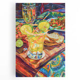 Black and white stretched canvas featuring an assortment of fruits and vegetables, ideal for kitchen wall art.