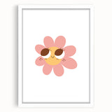 Girls Bedroom Art - Smiling Pink Daisy Kids Room Wall Decor