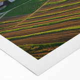 Rolled canvas featuring a landscape barn design with vibrant colors and intricate details, elegantly packaged in a protective cardboard tube for easy transport. Ideal for home decor enthusiasts looking to enhance their interior with rustic charm.