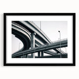 Landscape bridge frame with a black mat, showcasing a modern design, highlighted by sharp angles and a sleek front view, perfect for contemporary decor.