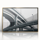 Framed acrylic artwork showcasing a stunning landscape bridge design in gold tones, ideal for modern home decor, adding elegance and sophistication to any space.