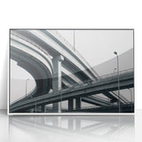 Framed acrylic artwork depicting a serene landscape bridge against a white background, showcasing vibrant colors and intricate details, ideal for home decor.