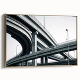 Framed canvas artwork showcasing a stunning landscape view of a bridge, accented with gold tones, perfect for enhancing modern home decor. Ideal for art enthusiasts.