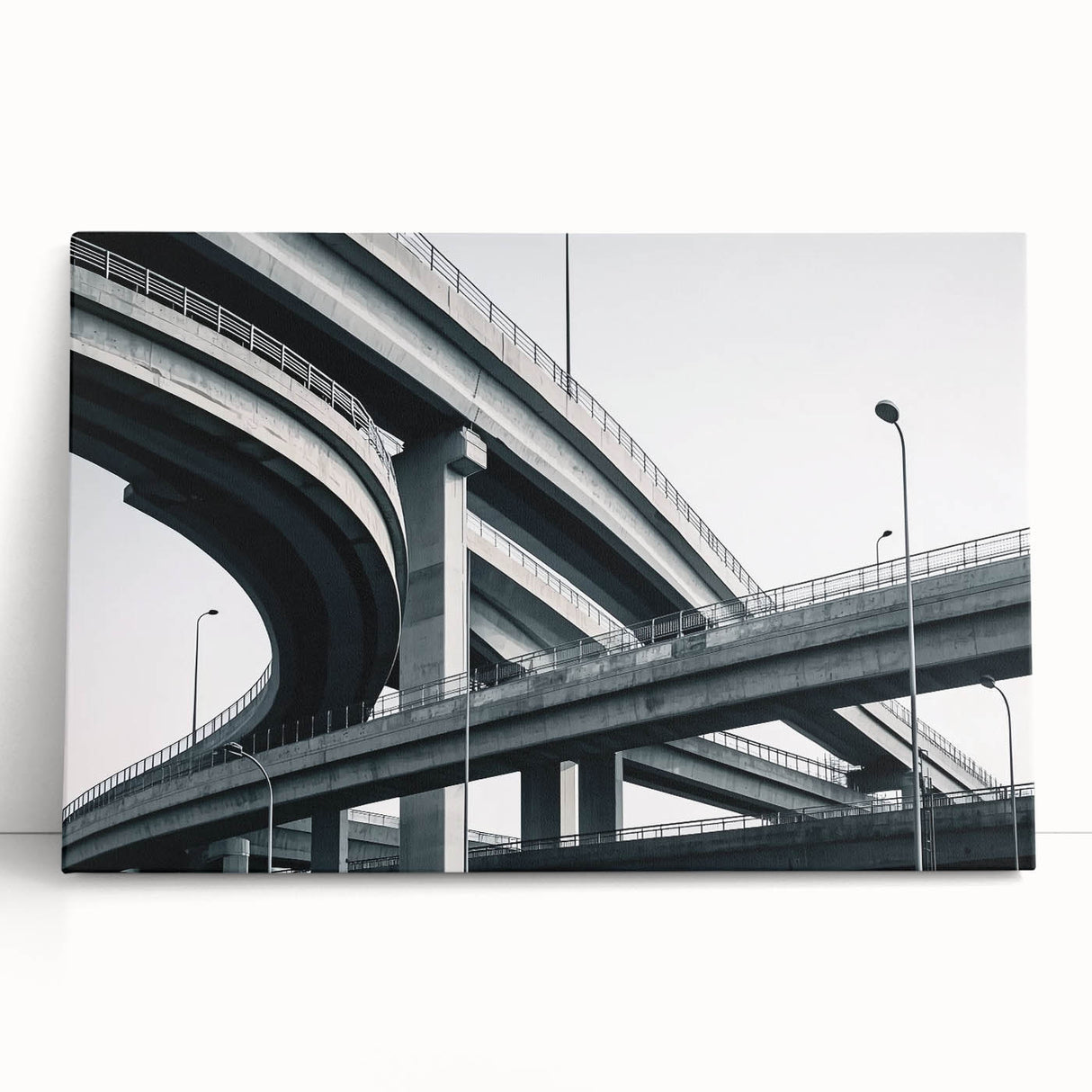 Stretched canvas artwork depicting a serene landscape bridge scene, showcasing vibrant colors and intricate details, perfect for enhancing home decor aesthetics.