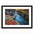 Black-framed landscape artwork showcasing vibrant canyons, featuring a white mat for added depth. Ideal for home decor or office settings, enhancing any space with natural beauty.