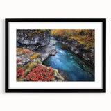 Black-framed landscape artwork showcasing vibrant canyons, featuring a white mat for added depth. Ideal for home decor or office settings, enhancing any space with natural beauty.