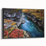 Framed canvas artwork depicting a stunning landscape of canyons, showcasing rich earth tones and dramatic cliffs. Ideal for enhancing contemporary home decor with natural beauty.