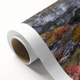 Stunning rolled canvas artwork depicting vibrant, abstract canyons in rich hues of orange, blue, and green, ideal for enhancing modern home decor.