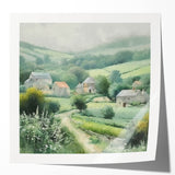 Landscape wall art print showcasing a serene countryside scene with rolling hills and vibrant greenery, framed in a modern style, perfect for home decor.