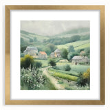 Landscape countryside wall art framed with a gold mat, showcasing vibrant fields and serene skies, perfect for enhancing home decor with a touch of nature.