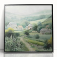 Framed landscape wall art depicting a serene countryside scene with vibrant greenery and a clear sky, featuring a sleek black frame for a modern touch. Perfect for home decor enthusiasts seeking to add a tranquil vibe to their living spaces.