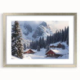 Elegant silver-framed landscape artwork showcasing a serene countryside scene, accented by a white mat, perfect for home decor or office display.