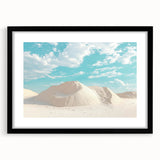 Elegant black-framed landscape artwork featuring a serene desert scene, highlighted by warm tones and textured matting, ideal for home decor or office ambiance.