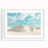 Desert landscape artwork framed in white matting, showcasing vibrant colors and intricate details that enhance any modern decor setting, ideal for home or office.