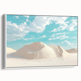 Desert landscape framed canvas art showcasing vibrant hues of orange and gold, designed to enhance modern home decor with a sleek white frame.