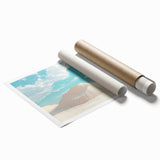 Vibrant desert landscape rolled print showcasing warm hues of orange and yellow, beautifully capturing the serene beauty of arid terrain, packaged securely in a protective tube for easy transport.