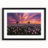 Black-framed landscape artwork featuring vibrant fields, displayed with a white mat for contrast, ideal for home or office decor. Perfect for nature enthusiasts.
