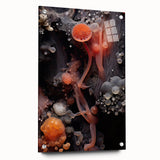 Large abstract wall art on acrylic glass featuring swirling blue and green tones, suitable for bedroom or dining room decor.