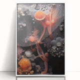 Art deco poster featuring geometric shapes in muted gold and white tones, acrylic print framed in white.