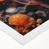 Art deco poster featuring geometric patterns and metallic gold accents on a rolled canvas, suitable for dining room decor.