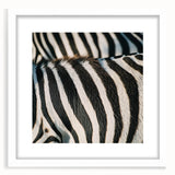 Abstract art print featuring a close-up of an animal in muted earth tones on a white framed canvas.