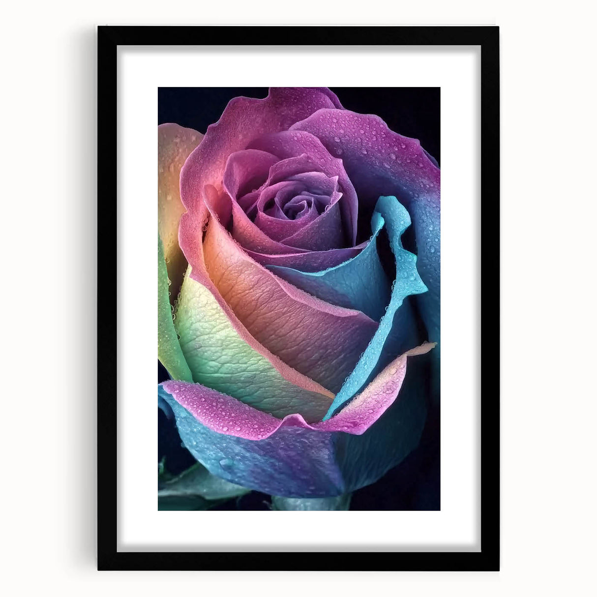 Extra large abstract art print featuring vibrant, colorful floral motifs on textured canvas, framed in black.