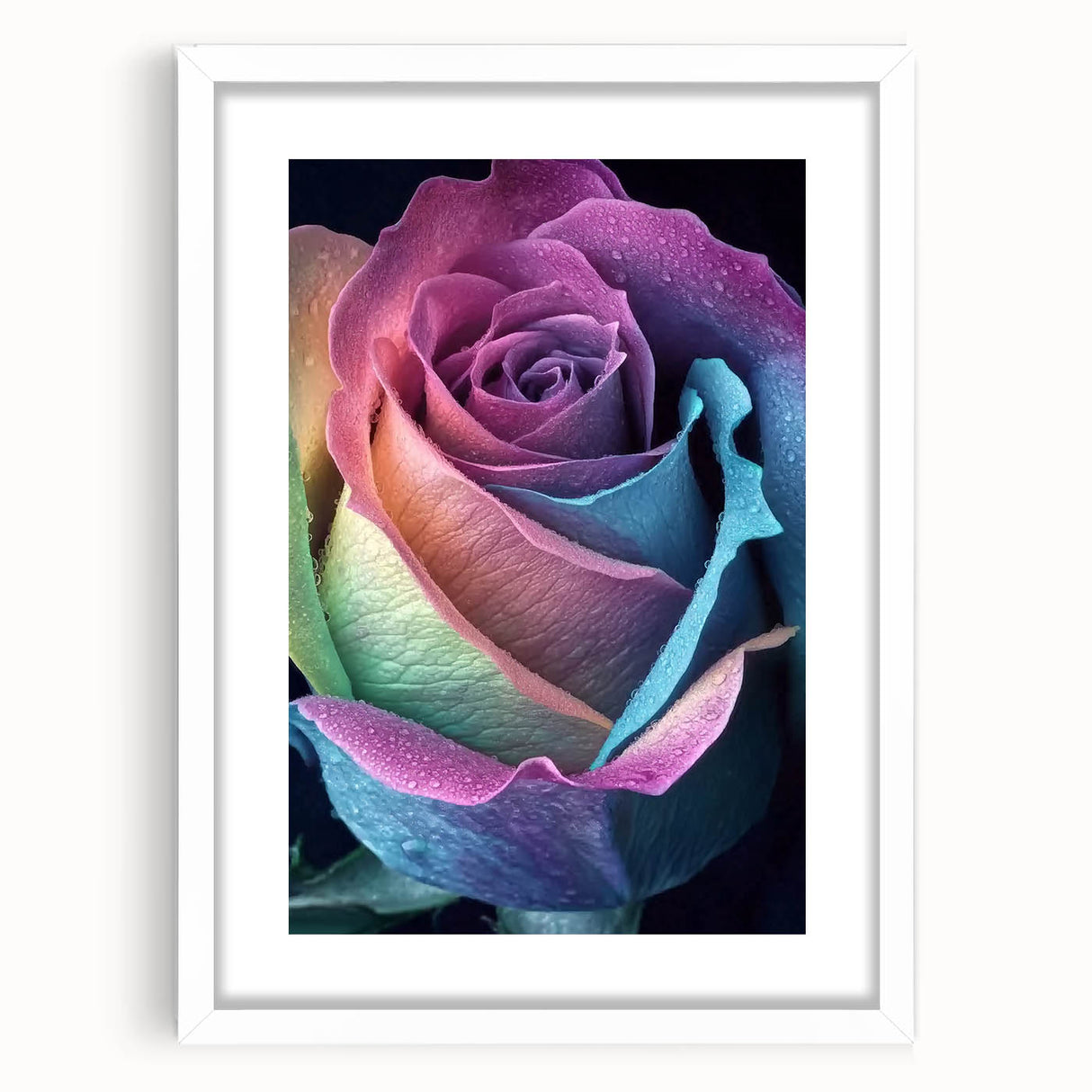 Abstract art print featuring close-ups of florals in muted earth tones, set in a white frame with mat.