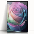 Large abstract wall art featuring close-up floral designs in vibrant colors on a black acrylic framed print.