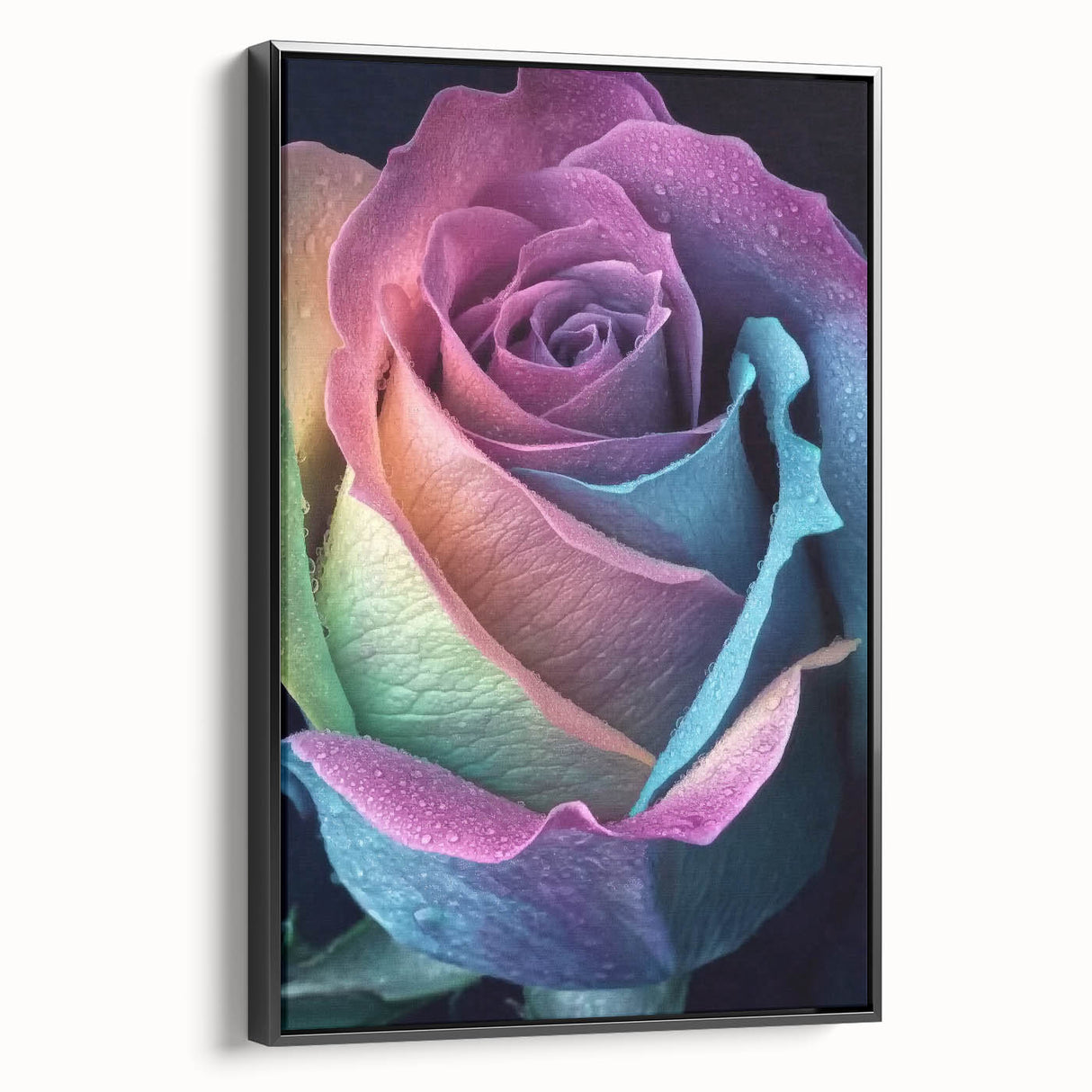 Black and white framed canvas featuring a close-up floral design, ideal for bedroom wall art.