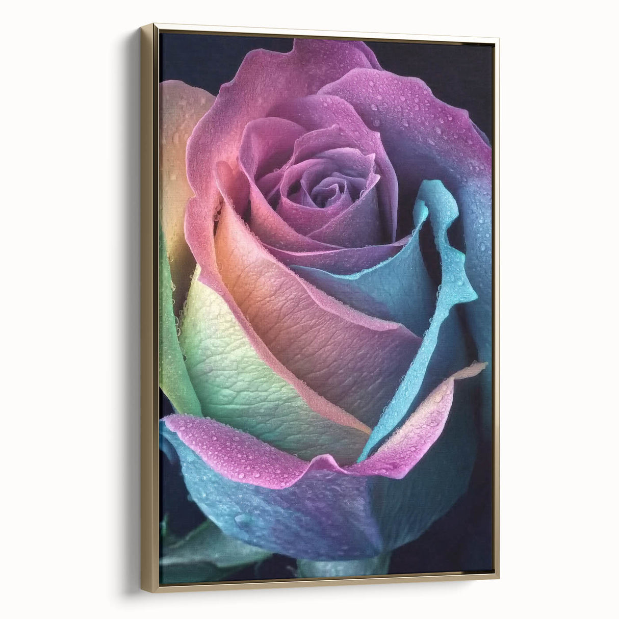 Framed canvas featuring a close-up floral design in gold tones, ideal for bedroom wall art.