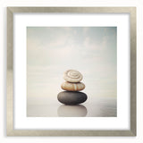 Textured art print of abstract nature elements in silver frame, using muted earth tones, ideal for bedroom art.