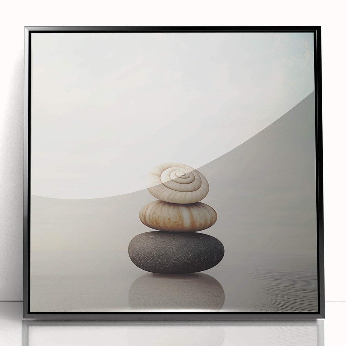 Large abstract wall art of nature elements in muted green and brown, framed acrylic, ideal for modern living room decor.