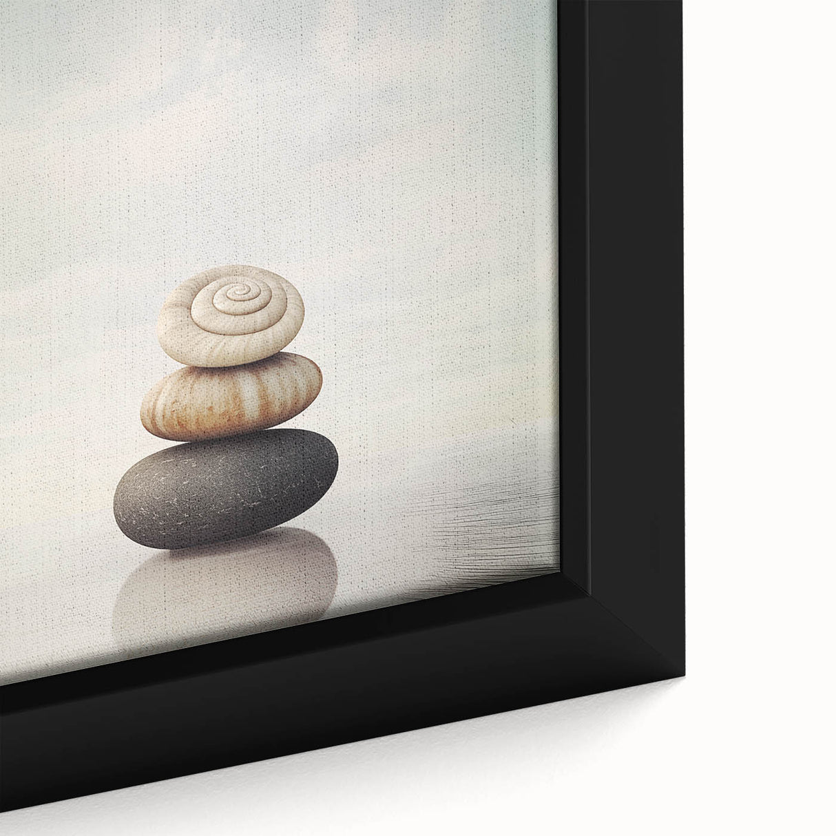 Close-up of textured, black wall art featuring colorful, abstract nature elements on a large framed canvas.
