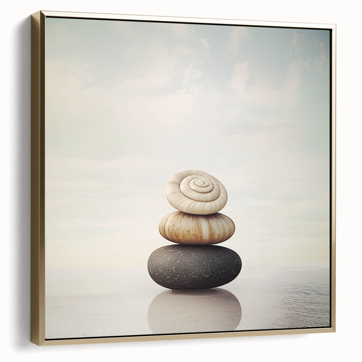 Framed canvas depicting a serene landscape with silver and gold tones, ideal for bedroom wall art.