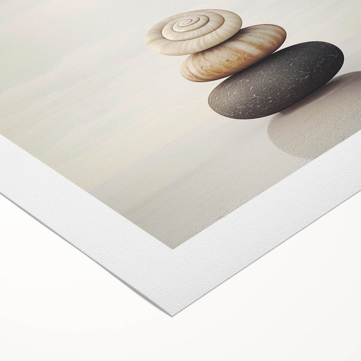 Art deco poster featuring close-up of nature elements in green and brown hues on rolled canvas.